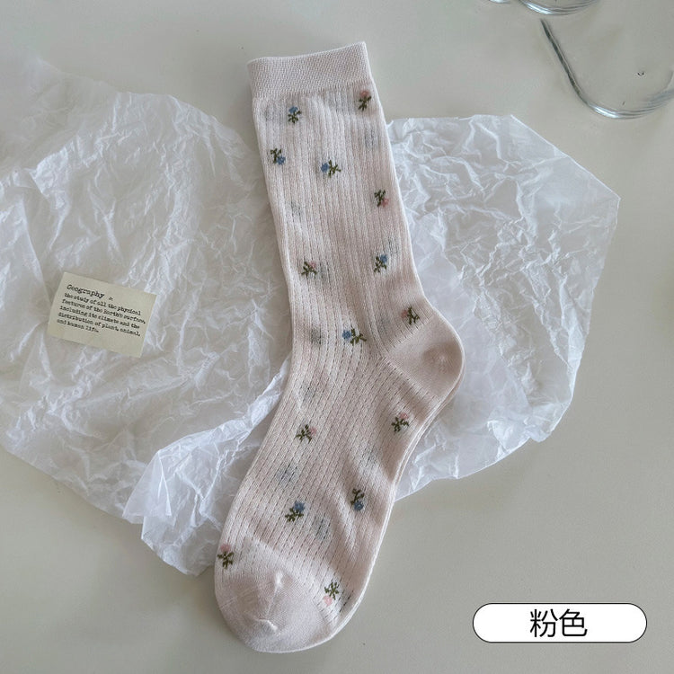 女襪|夏季薄款襪子女棉質吸汗網眼透氣中筒襪彈力親膚舒適通勤堆堆襪「DMS5013」25.07-3