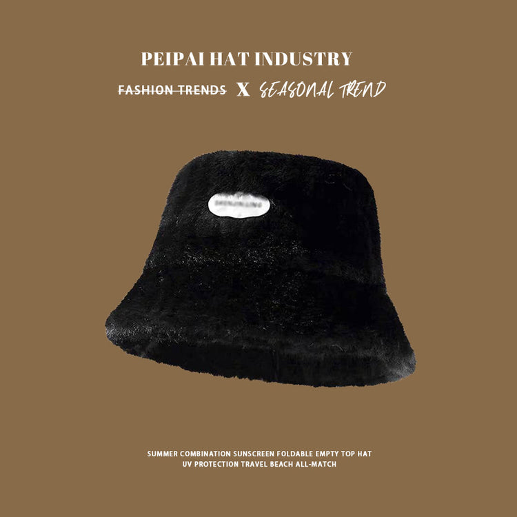 流行帽子|加絨百搭毛絨漁夫帽女秋冬保暖防寒盆帽學院風顯臉小加厚毛絨帽子「C4861」24.12-1