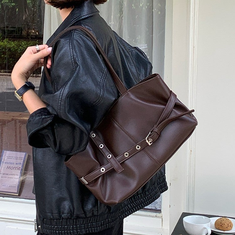 日韓流行|小眾設計韓版腋下包秋冬新款大容量通勤百搭托特包機車風單肩包女「F9032」25.09-2