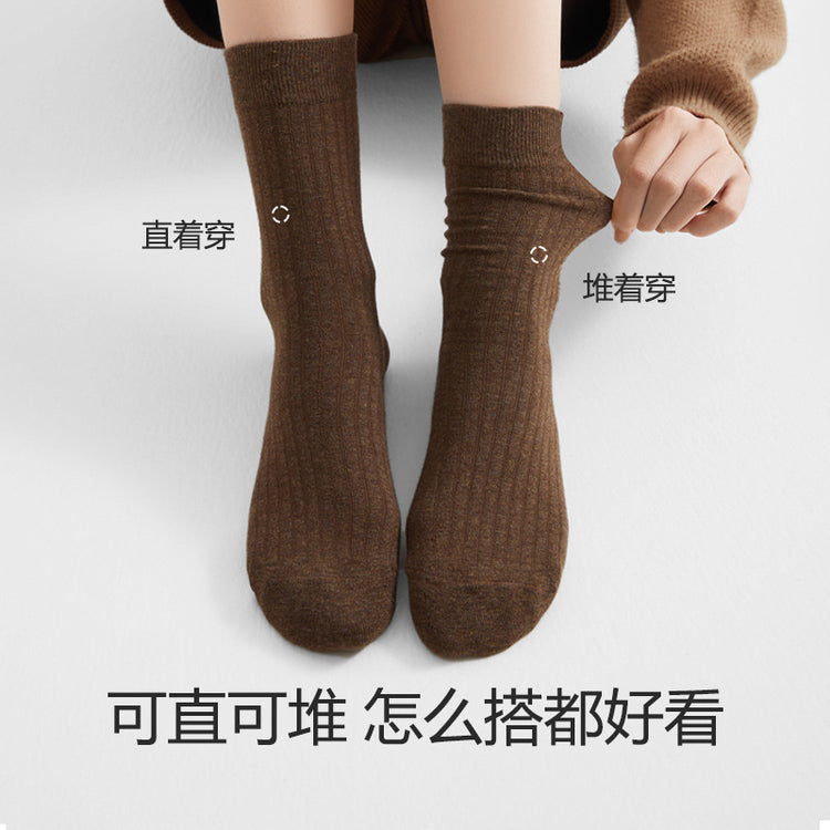 女襪|竪條顯瘦襪子女加固耐磨抗菌防臭中筒襪吸濕排汗加固耐磨堆堆襪「ZJ24045」24.12-2
