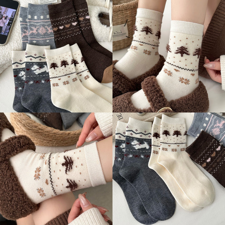 女襪|襪子女士復古費爾島加厚保暖羊毛襪ins通勤簡約彈力中筒襪「DMS5053」25.11-4