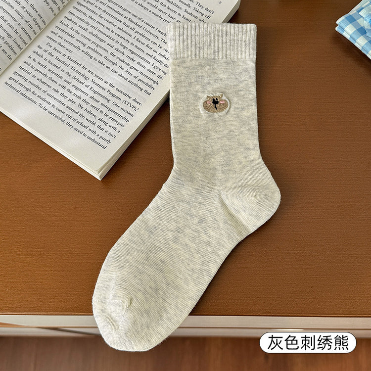 女襪|可愛卡通襪子女春秋ins潮流簡約好搭堆堆襪點子紗吸汗透氣中筒襪「MK5004」25.02-1