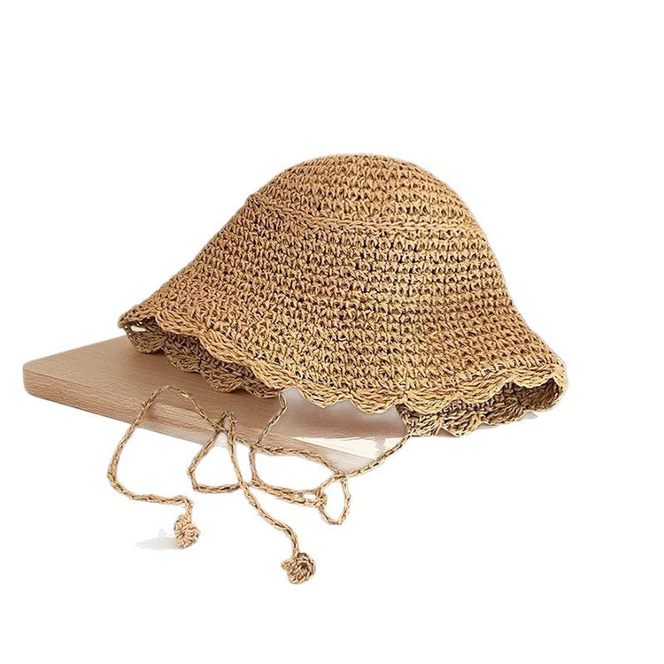 流行帽子|手工編織鏤空草帽子女夏可折疊海邊度假遮陽防曬帽百搭大檐太陽帽「C5326」25.06-3