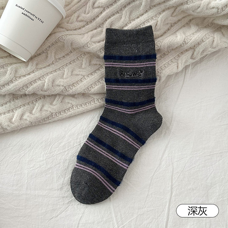 女襪|襪子女韓系復古條紋學院風堆堆襪彈力親膚舒適吸汗透氣中筒襪「MYH2552」25.10-2