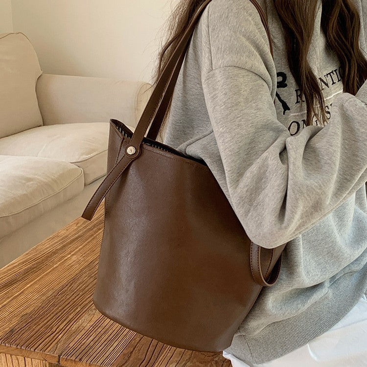 日韓流行|韓國新款水桶包復古高級感單肩腋下包托特包百搭大容量手提通勤包「9588#」25.04-4