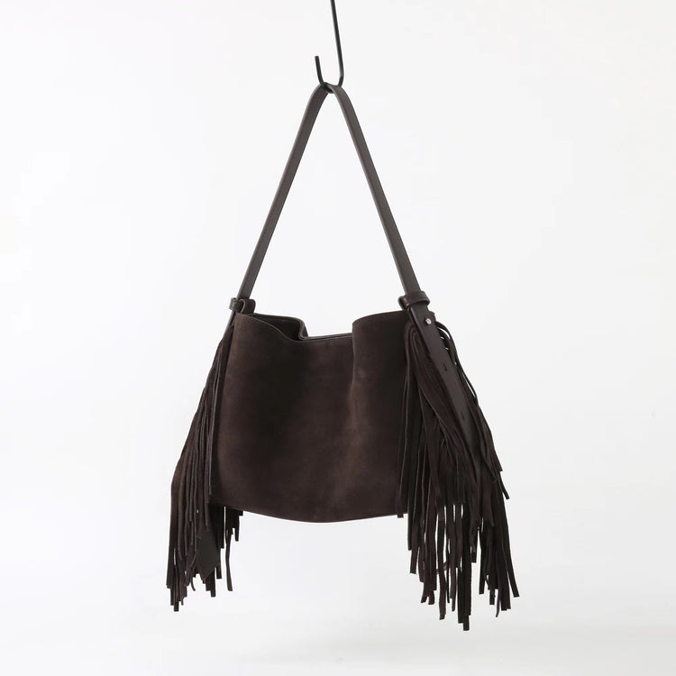 質感真皮|2025全新流蘇磨砂真皮斜背包度假風大容量百搭休閒托特包輕奢「7053」25.09-2