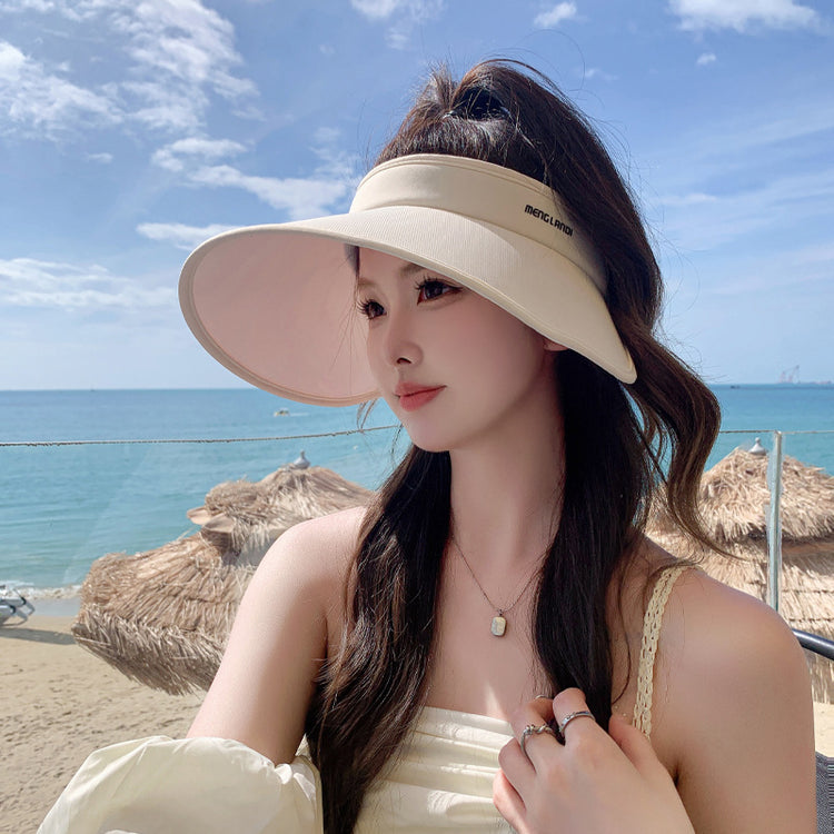 流行帽子|夏季遮陽防曬高級感冰絲材質空頂帽加寬帽簷防紫外線遮臉遮陽帽女「C3708」24.03-2