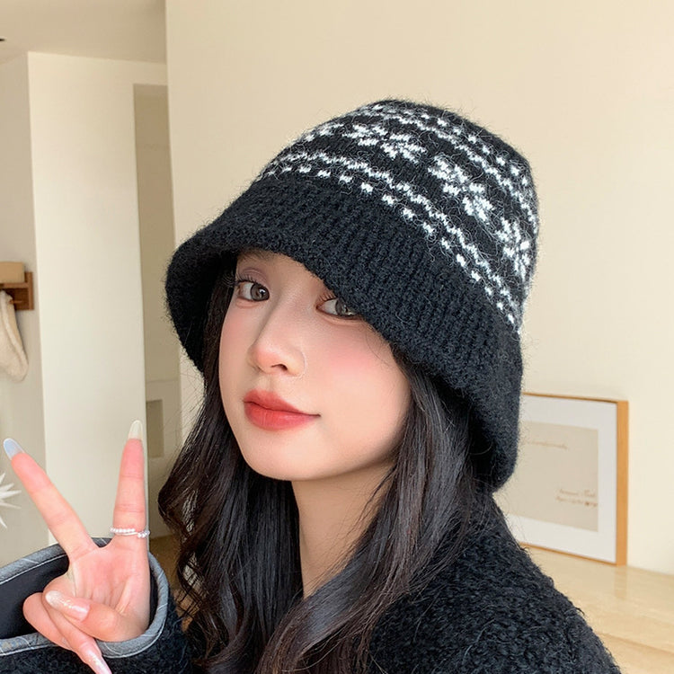 流行帽子|秋冬日系復古漁夫帽子女雪花針織盆帽加厚保暖百搭顯臉小毛線帽潮「C5644」25.09-4