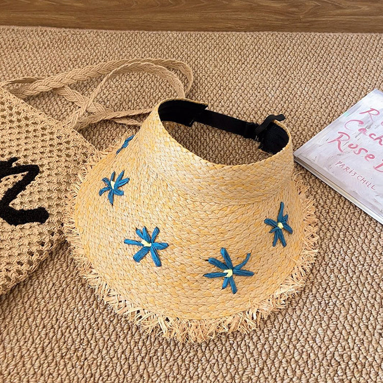 流行帽子|夏季海邊沙灘出遊帽子女休閒草編空頂帽大檐防紫外線防曬遮陽帽潮「C5311」25.06-2