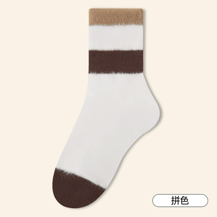 女襪|撞色條紋襪子女秋冬蓄熱鎖溫彈力澳絨中筒襪親膚舒適諸暨襪子批發「HC5110」24.12-1