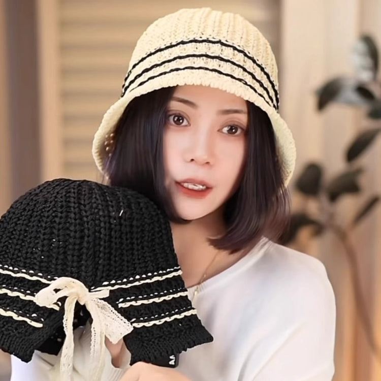 流行帽子|新款帽子女顯臉小針織漁夫帽日系簡約蝴蝶結水桶帽防曬遮陽帽「C5145A」25.04-2