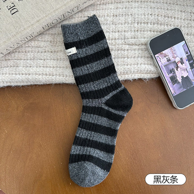 女襪|襪子女冬季加厚保暖蓄熱鎖溫羊毛襪韓系ins布標彈力中筒襪「AM25119」25.11-3