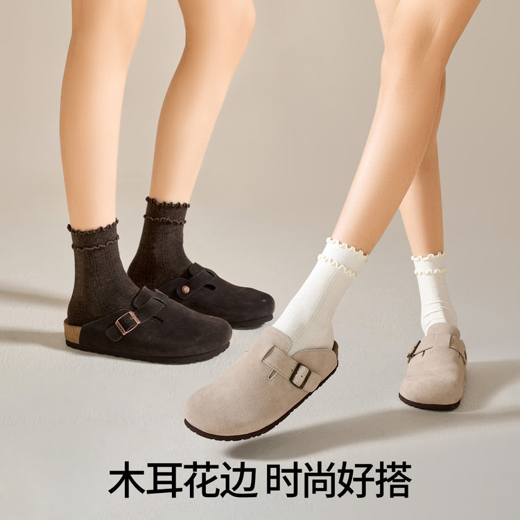 女襪|10A抑菌襪子女棉質吸汗透氣彈力無骨中筒襪木耳邊親膚舒適堆堆襪「TY154」25.10-4