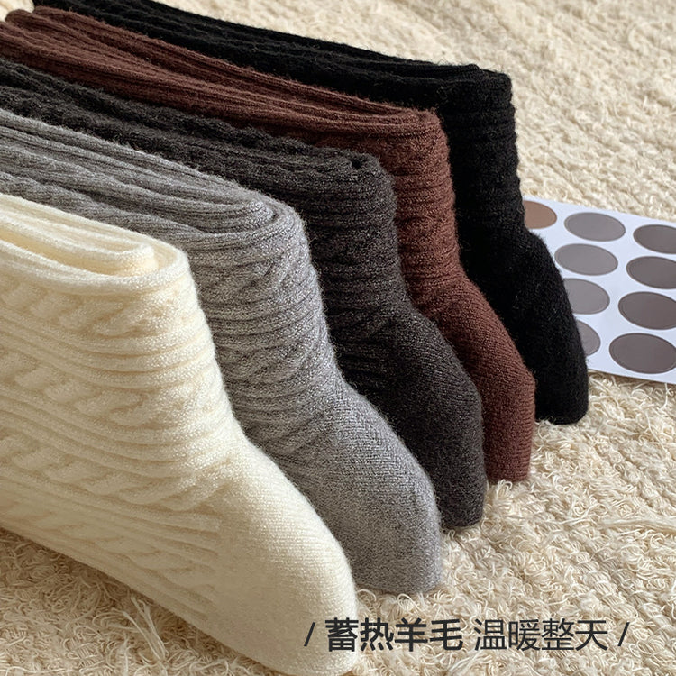 女襪|秋冬美拉德咖色羊毛襪時尚紐扣設計中筒襪秋冬蓄熱加厚保暖睡眠襪「SM24522」24.11-1