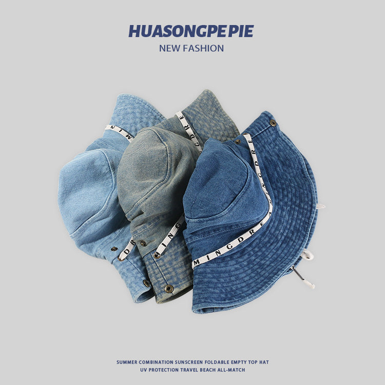 流行帽子|牛仔大帽檐遮陽帽夏季女復古休閒登山帽顯臉小系帶漁夫帽出遊帽子「C4142」24.07-2