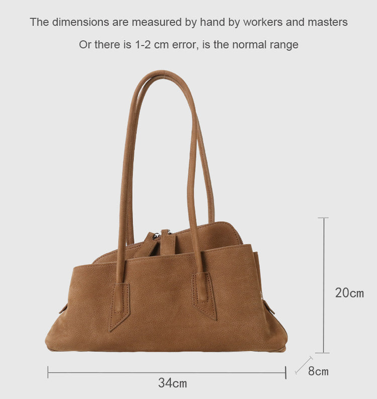 質感真皮|2025新款頭層麂皮不規則斜頂手提托特包磨砂荔枝牛皮腋下包「6163-S」25.10-1