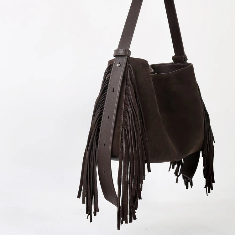 質感真皮|2025全新流蘇磨砂真皮斜背包度假風大容量百搭休閒托特包輕奢「7053」25.09-2