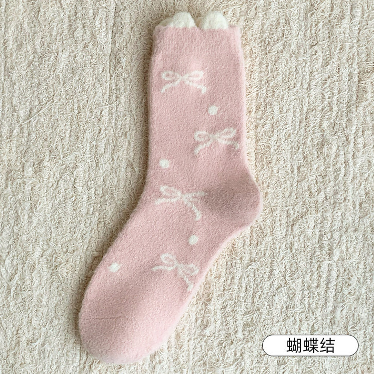 女襪|毛絨襪子女秋冬季日系可愛蓄熱月子襪加絨加厚居家保暖睡眠中筒襪「XC2160」24.11-1