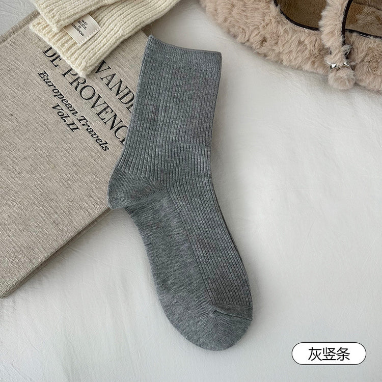 女襪|灰色羊毛襪子女冬季加絨加厚保暖愛心蝴蝶結堆堆襪彈力親膚中筒襪「HD25856」25.11-2