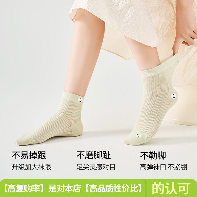 女襪|白色襪子女棉質耐磨抗起球彈力無骨短襪吸汗網眼透氣襪子批發「MI25813」25.05-2