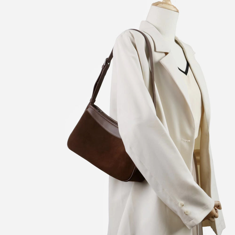 質感真皮|2025新款磨砂美拉德復古百搭韓版單肩斜背包小眾設計休閒托特包包「6179」25.09-3