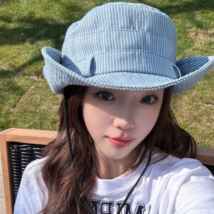 流行帽子|條紋百搭登山帽女春夏新款戶外遮陽帽西部牛仔時尚漁夫釣魚帽子男「C3731」24.03-2