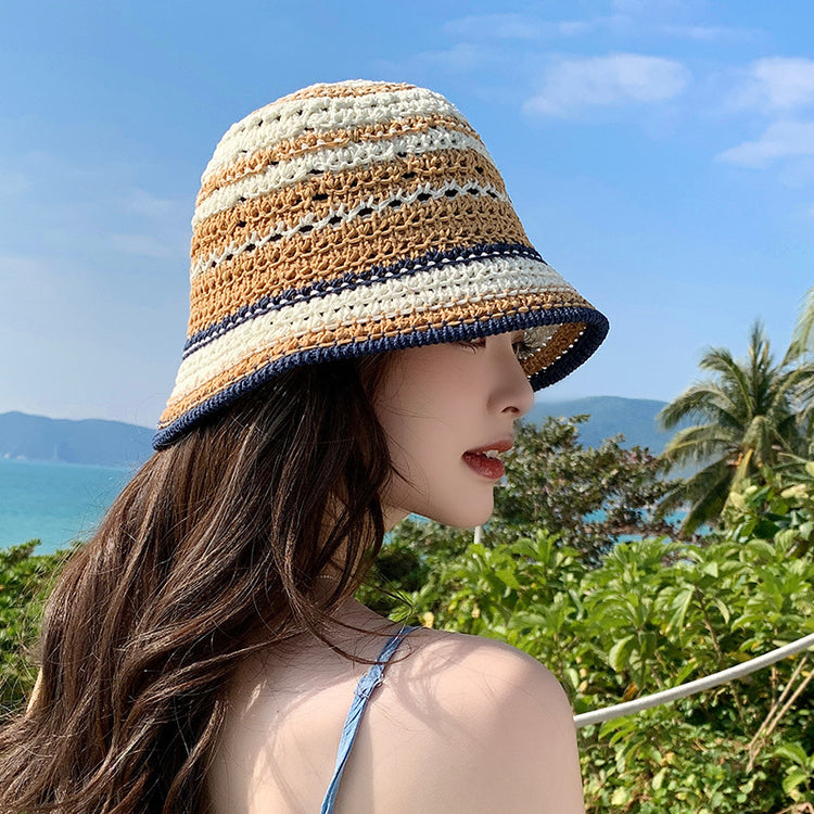 流行帽子|帽子夏季民族風鏤空草編漁夫帽女士海邊沙灘顯臉小透氣編織太陽帽「C5047」25.03-1