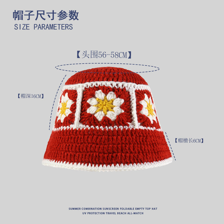 流行帽子|手工針織漁夫帽女顯臉小撞色條紋毛線帽秋冬季顯臉小國風針織帽潮「C4008」24.07-4