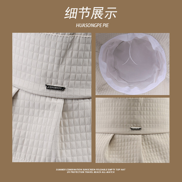 流行帽子|帽子夏季新款大帽檐遮臉方格QIA裙擺漁夫帽日系簡約時尚防曬帽女「C4068」24.06-3