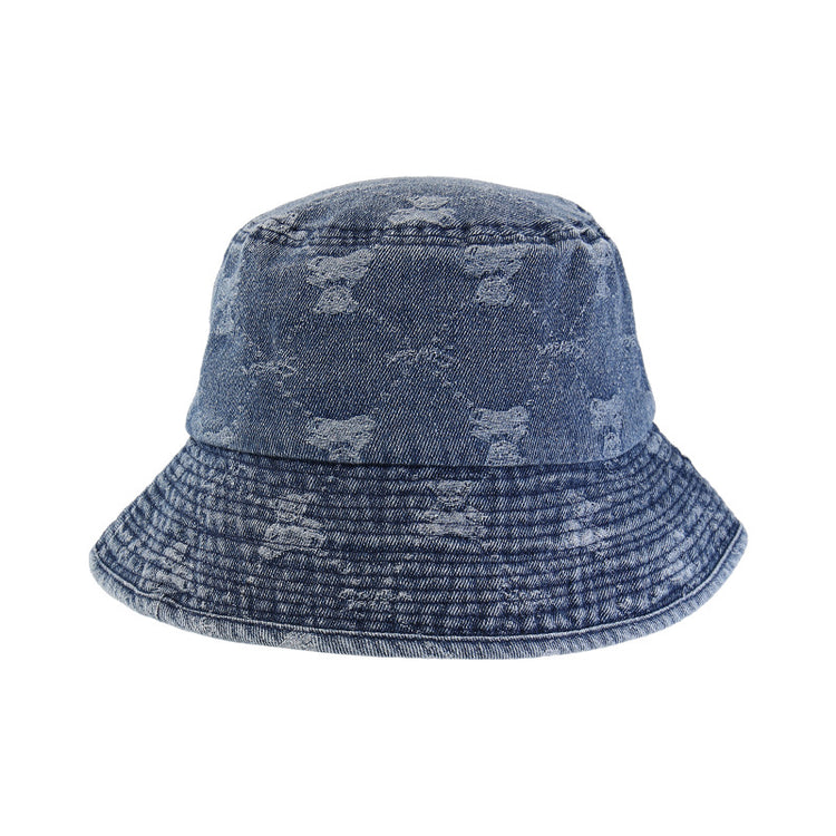 流行帽子|復古水洗牛仔漁夫帽女春夏百搭顯臉小戶外遮陽帽小熊可愛水桶盆帽「C4981」25.02-3