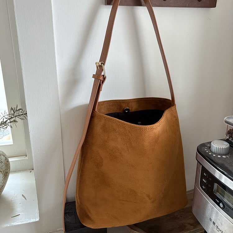 日韓流行|韓版秋冬復古絨面托特包包女士2024新款鬆弛感通勤大包單肩斜挎包「M8930」24.11-2