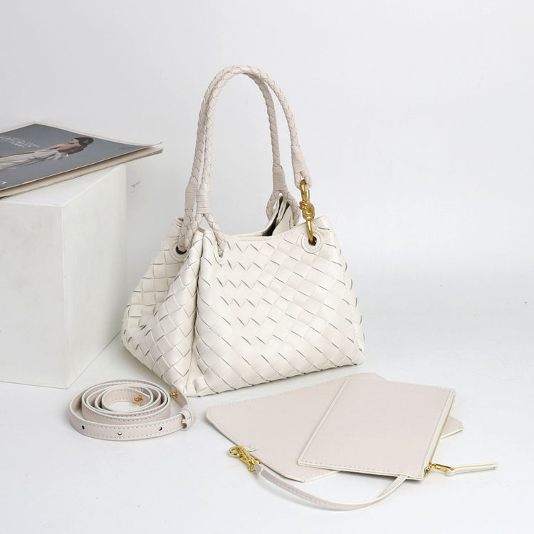 質感真皮|2024年新金屬繩扣真皮編織包降落傘包舒淇同款手提菜籃子大容量「6010#」24.07-1