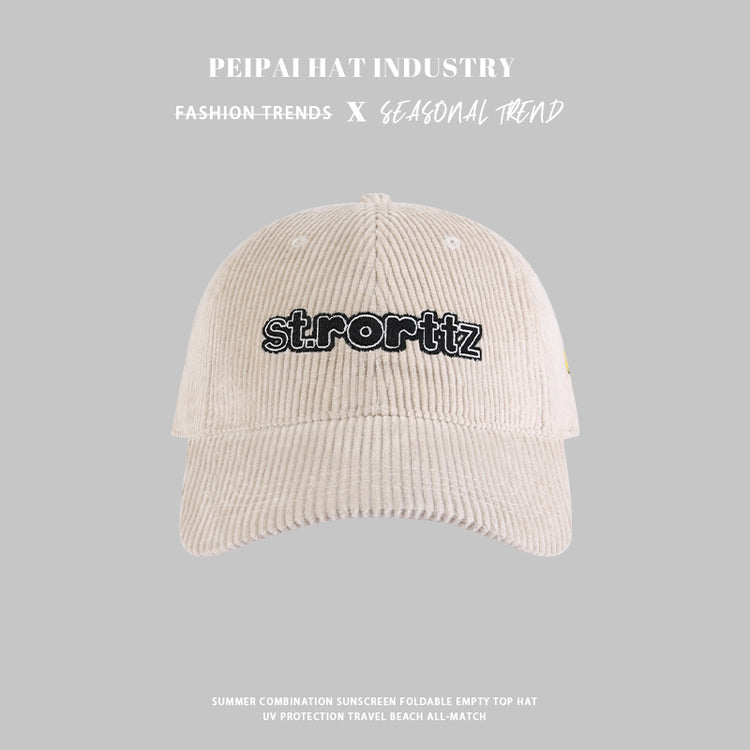 流行帽子|新款燈芯絨st字母刺繡棒球帽春秋季時尚百搭寬檐遮臉保暖帽子女潮「C4438」24.09-2