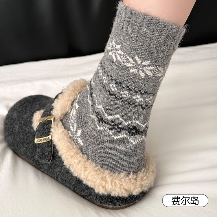 女襪|加厚羊毛襪子女日系保暖可愛卡通堆堆襪軟糯親膚舒適彈力中筒襪「HD25868」25.12-1