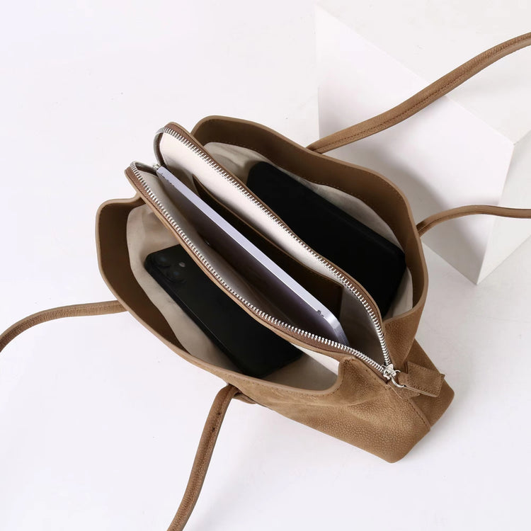 質感真皮|2025新款頭層麂皮不規則斜頂手提托特包磨砂荔枝牛皮腋下包「6163-S」25.10-1