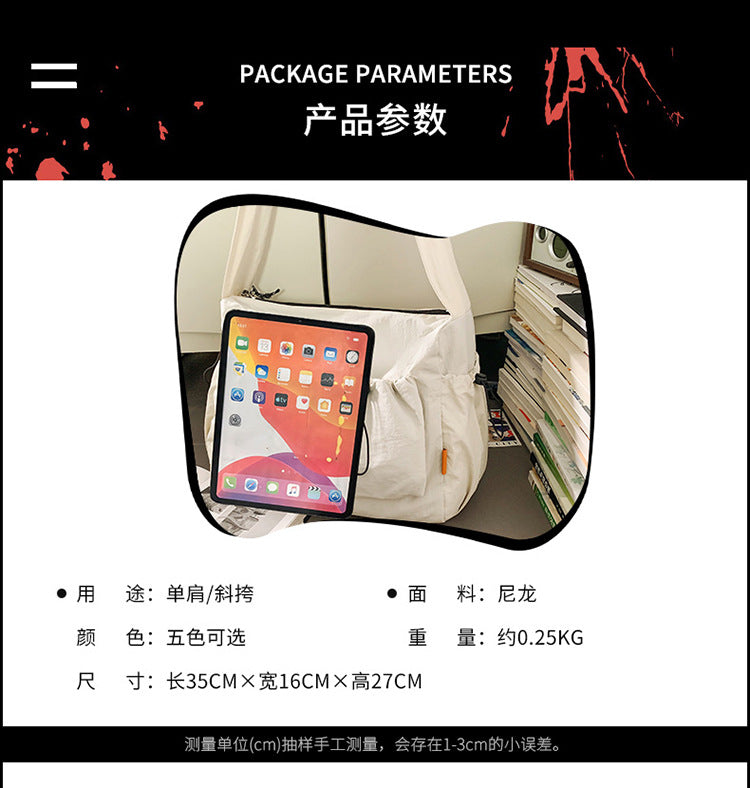 致青春|日系ins新款高顏值潮酷工裝風多口袋托特包情侶輕便大容量斜挎包「695-123」25.10-1