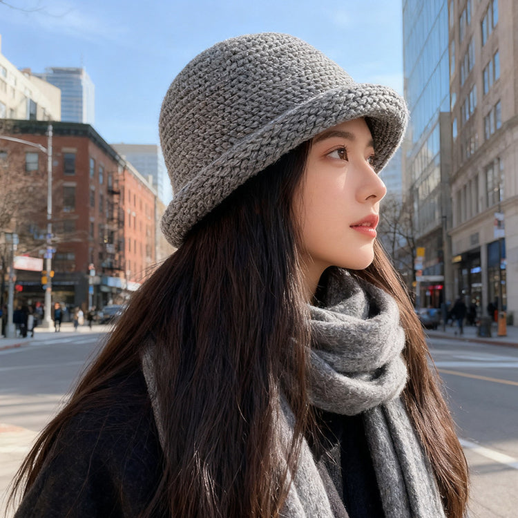 流行帽子|秋冬日系加厚毛線漁夫帽子女卷邊盆帽純色百搭保暖顯臉小針織帽男「C5653」25.09-5