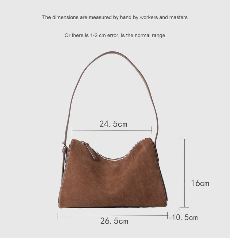 質感真皮|2025新款復古絨面磨砂牛皮柔軟高級感小眾餃子包流行時尚單肩斜挎「7038」25.06-4