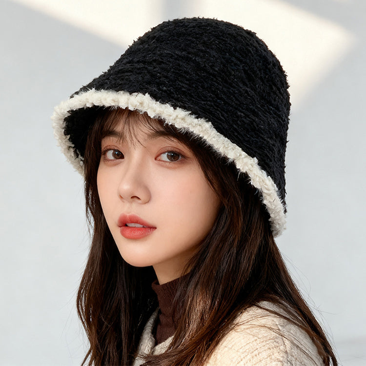 流行帽子|2025新款羊羔卷漁夫帽子女秋冬季毛絨大頭圍針織水桶帽冬天盆帽「C1599」25.12-2