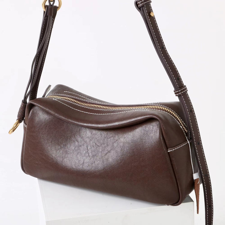 質感真皮|2025新款時尚軟牛皮枕頭包時尚百搭單肩斜背包高級感小眾設計腋下包「7059」25.09-4