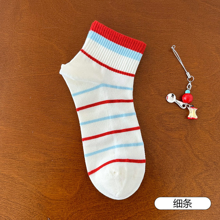 女襪|網眼襪子女棉質吸汗透氣橡筋彈力運動襪卡通刺繡ins潮流好搭短襪「TM7492」25.04-1