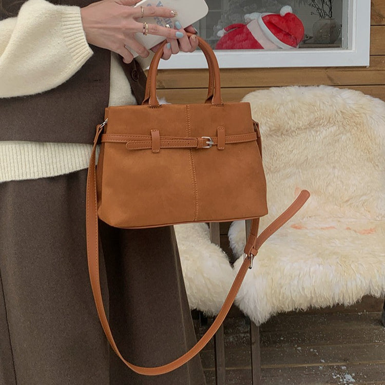 日韓流行|復古磨砂麂皮絨面手提托特包女2024新款秋冬大容量通勤單肩斜挎包「9507#」24.12-2