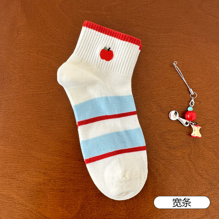 女襪|網眼襪子女棉質吸汗透氣橡筋彈力運動襪卡通刺繡ins潮流好搭短襪「TM7492」25.04-1