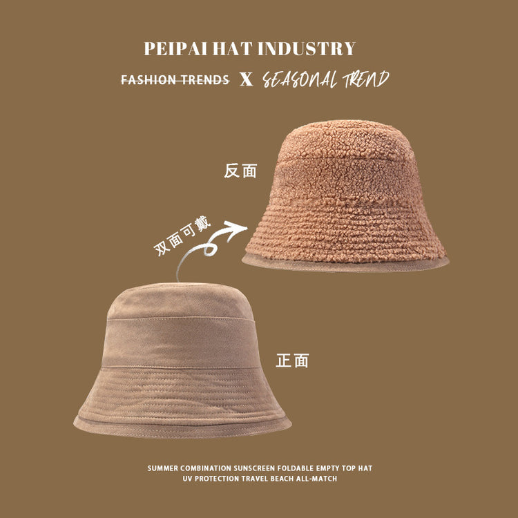 流行帽子|雙面可戴漁夫帽女冬天韓系百搭護耳帽加絨時尚顯臉小學生騎行盆帽「C4895」25.01-1