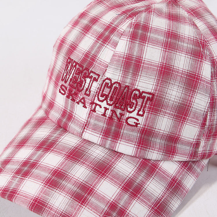 流行帽子|韓系新款甜美刺繡帽子女復古格子鴨舌帽輕薄透氣戶外遮陽棒球帽男「C5207」25.04-4