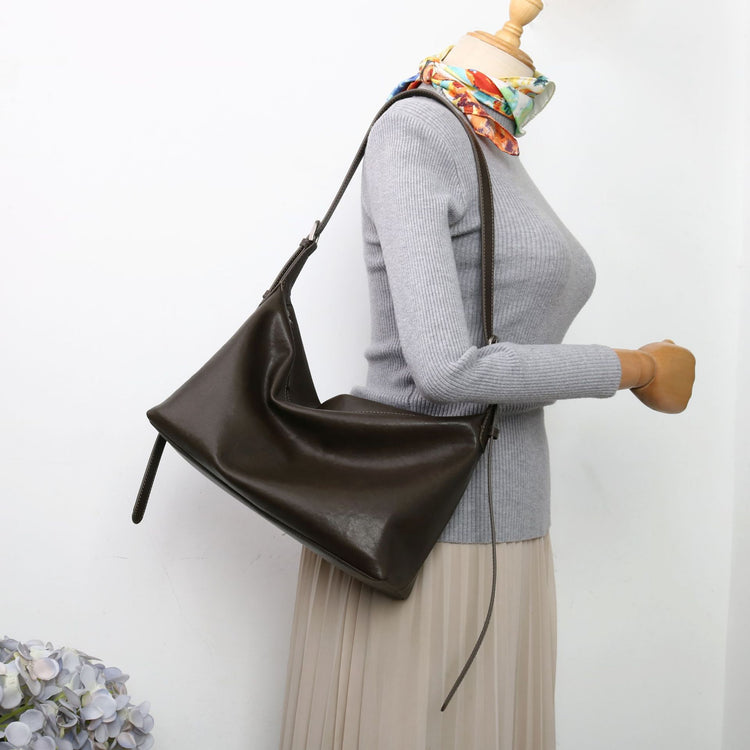 質感真皮|優質植鞣真皮Hobo托特包女大容量單肩通勤包高級質感斜挎包餃子包「3666」24.10-4