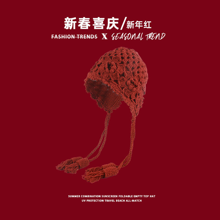 流行帽子|2025年新年紅帽子喜慶百搭防寒帽男女百搭針織帽時尚堆堆帽子批發「C4896」25.01-2