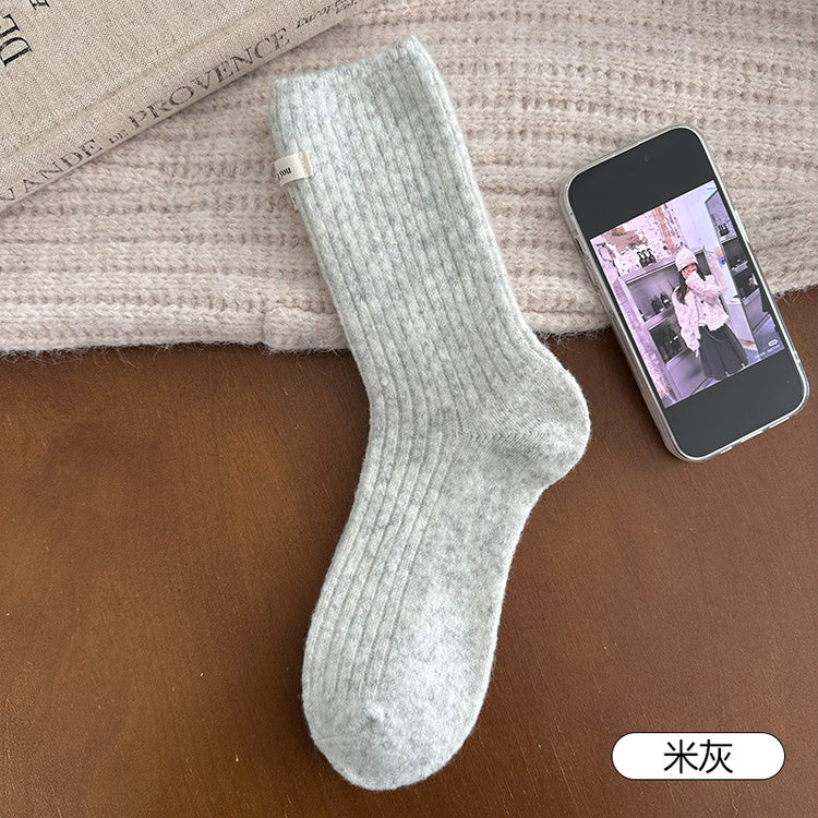 女襪|襪子女冬季加厚保暖蓄熱鎖溫羊毛襪韓系ins布標彈力中筒襪「AM25119」25.11-3