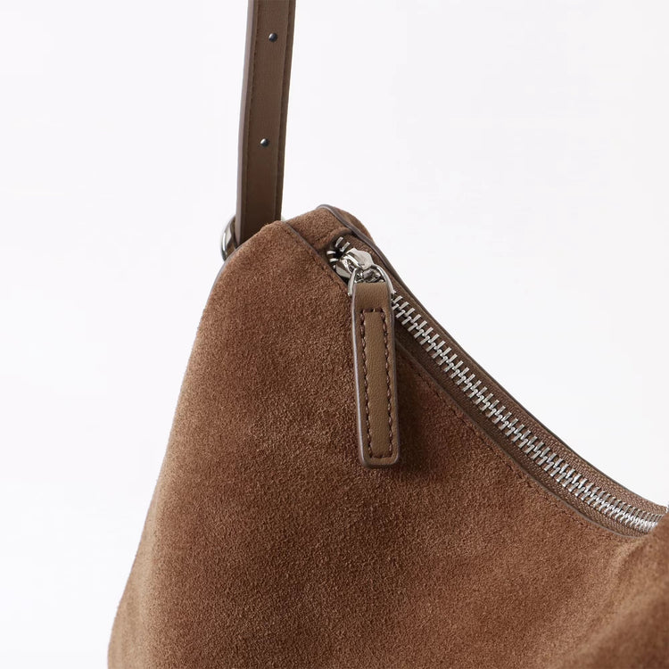 質感真皮|2025新款復古絨面磨砂牛皮柔軟高級感小眾餃子包流行時尚單肩斜挎「7038」25.06-4