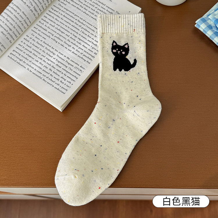 女襪|可愛卡通襪子女春秋ins潮流簡約好搭堆堆襪點子紗吸汗透氣中筒襪「MK5004」25.02-1